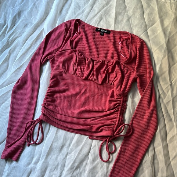 Rouched Long Sleeve Top Pink - Picture 1 of 5
